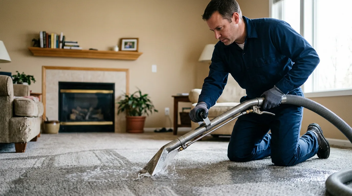Water damage restoration technician working near Evansville, IL